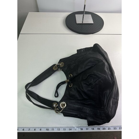 Michael Kors Braided Grommet Black Leather Shoulder Large Handbag - Picture 4 of 8